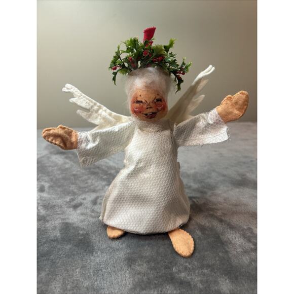 Vtg 1961 Annalee St Lucia Angel w Candle Holly Wreath Felt Doll Xmas Tree Topper - Picture 1 of 9